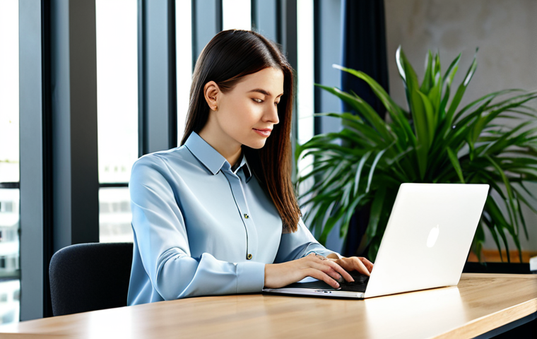 **

"A professional woman, fully clothed in a modest business casual outfit (blouse and slacks), working on a laptop at a desk in a modern co-working space. Natural lighting, plants in the background. Safe for work, appropriate content, perfect anatomy, correct proportions, well-formed hands, professional, family-friendly."

**