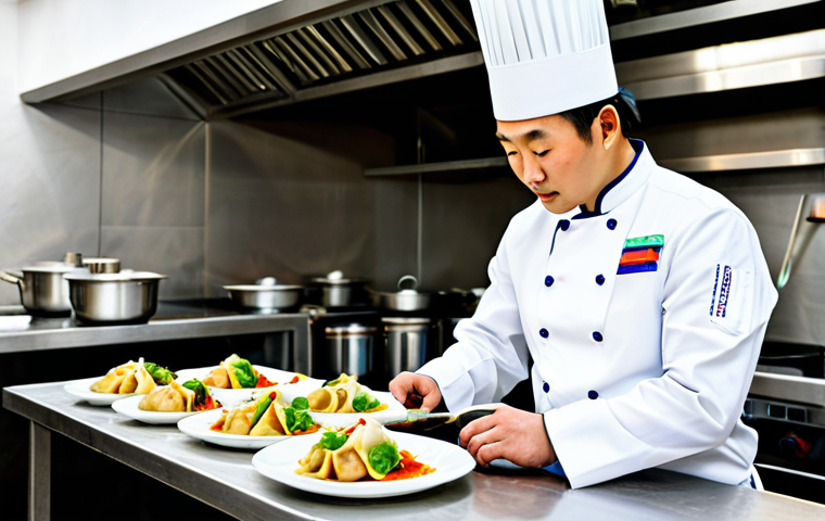 몽골 현지 음식을 배우는 체험 - Modern Mongolian Cuisine**
A professional chef in a modern restaurant kitchen, plating a contempora...