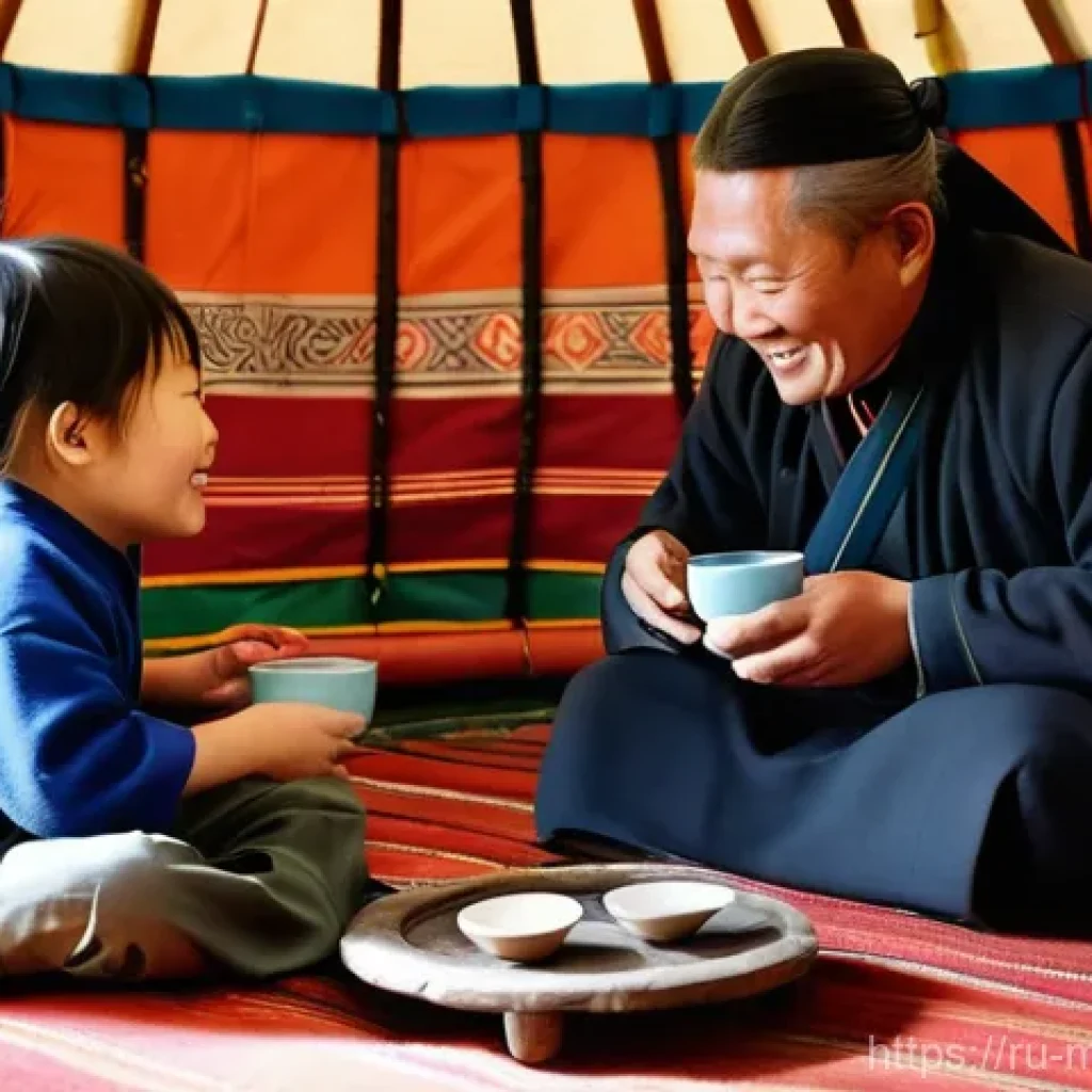몽골에서의 문화적 체험 - **A Heartwarming Family Moment in a Yurt:**
A vibrant, realistic photograph capturing a multi-ge...