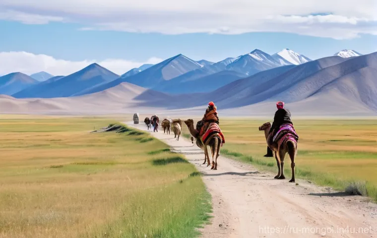 몽골의 주요 경제 성장 동력 - **Prompt:** A serene scene on the vast, green Mongolian steppe during late afternoon. In the foregro...