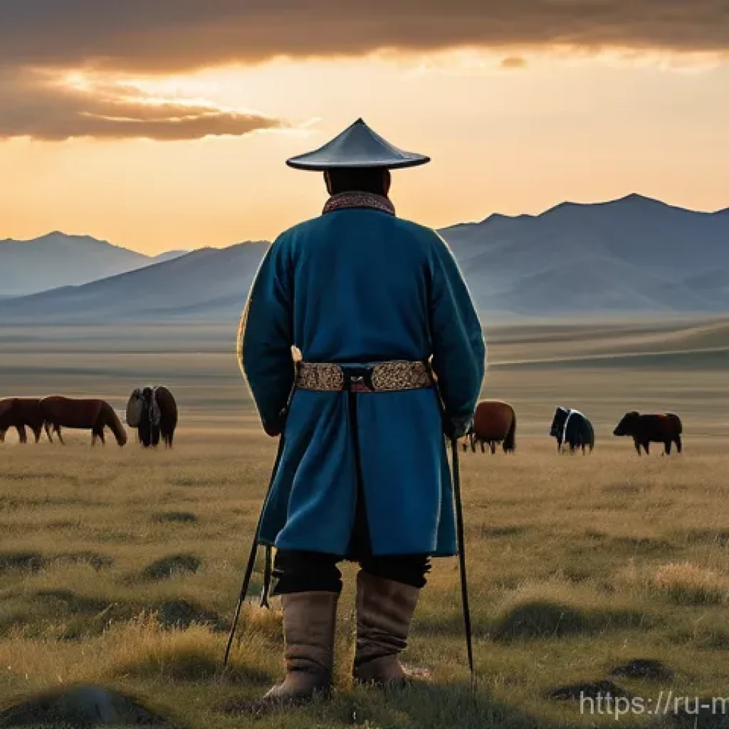 몽골 농업 산업 변화 - **Prompt:** "A panoramic view of a vast Mongolian steppe at dawn, bathed in soft, golden light. In t...