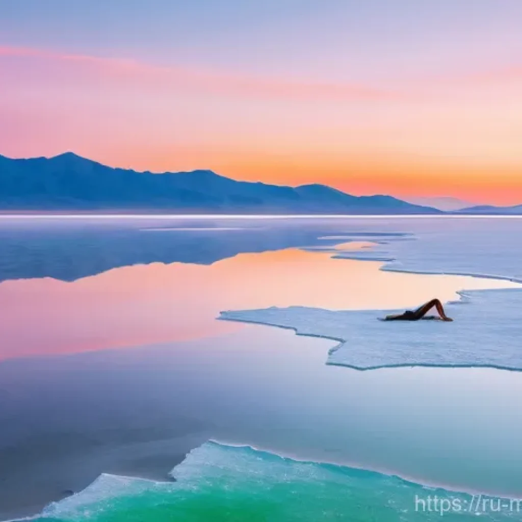 몽골 소금 호수 - **Prompt 1: Serene Salt Lake Rejuvenation**
A tranquil, high-angle view of a person (adult, fema...