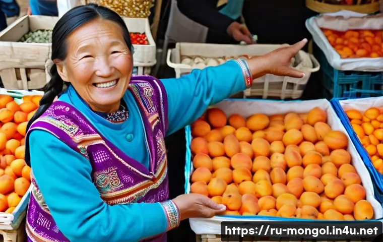몽골 여행 시 소통 팁 - **Prompt 1: Friendly Exchange at a Mongolian Market**
A vibrant, sunlit outdoor market scene in ...