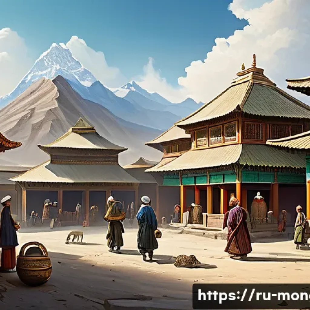 몽골 고대 유적지 - **A vibrant historical illustration of the ancient city of Karakorum in its 13th-century prime.** Th...
