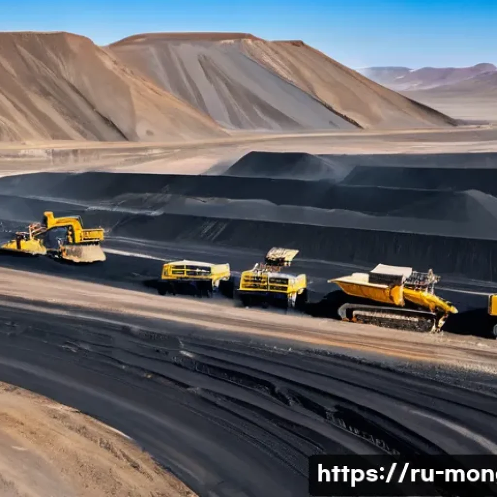 몽골에서의 자원 채굴 사업 - A panoramic view of the vast Tavan Tolgoi coal mining complex in Mongolia, showing large automated e...