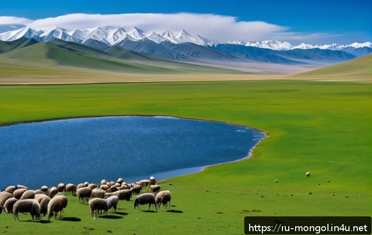 몽골 서부 지역의 독특함 - A breathtaking panoramic view of Western Mongolia&rsquo;s diverse landscape featuring snow-capped Altai mo...
